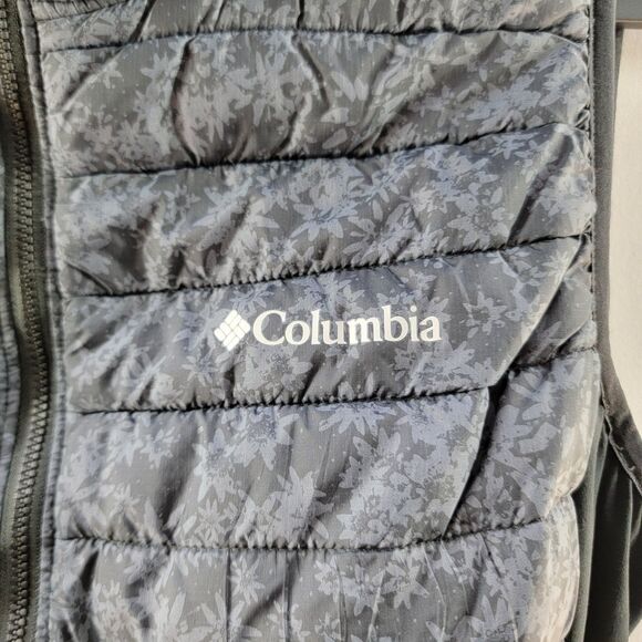 Columbia Gray Floral Print Black Light Weight Warm Puffer Vest City Size L - Picture 4 of 6